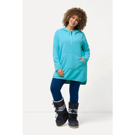 Ulla Popken  Pullover lungo di pellicciotto di pile con cappuccio, zip e maniche lunghe 