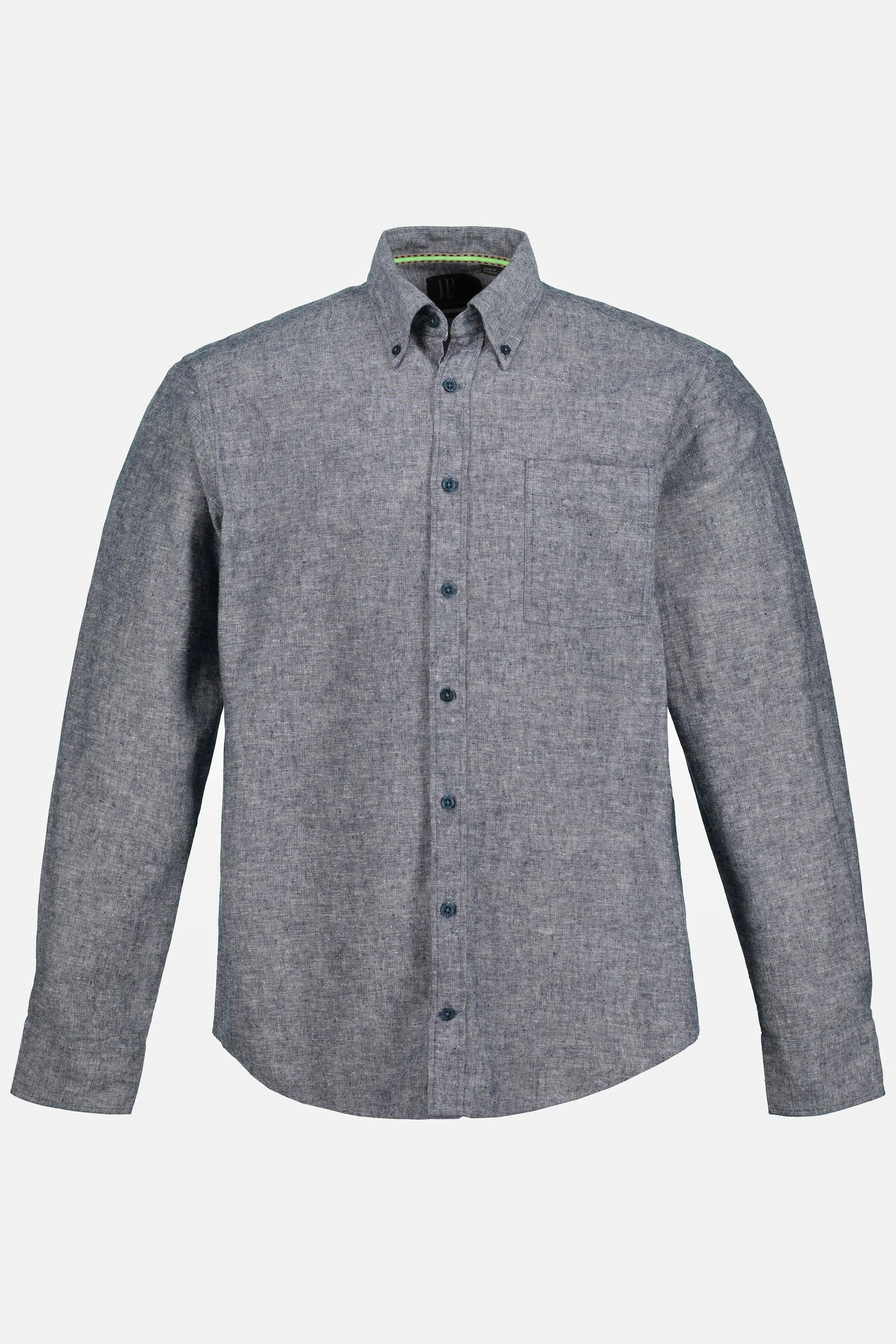 JP1880  Chemise en lin mélangé. Manches longues et col à pointes boutonnées - coupe Modern Fit 