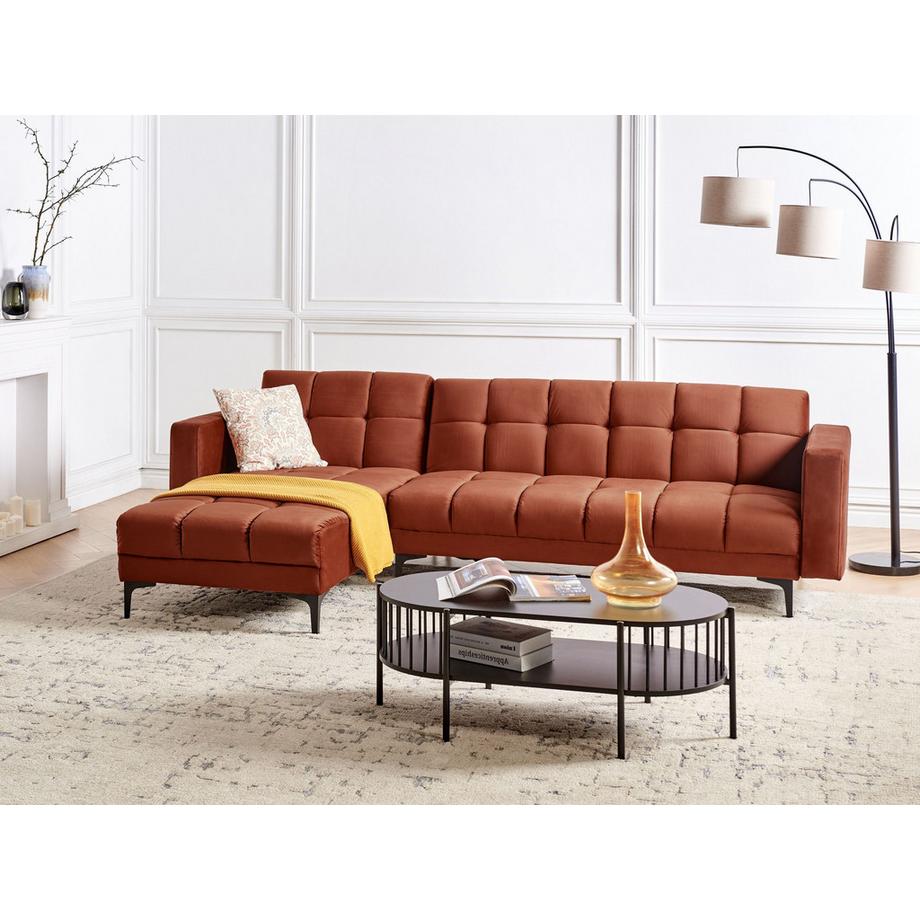 Beliani Divano angolare versione destra en Velluto Minimalista ALNES  