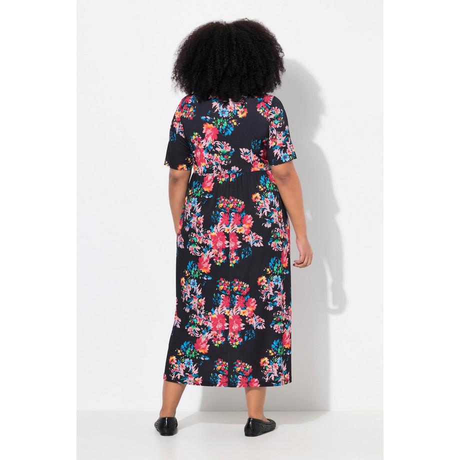 Ulla Popken Maxi Abito Svasato Girocollo Mezza Manica con Tasche  