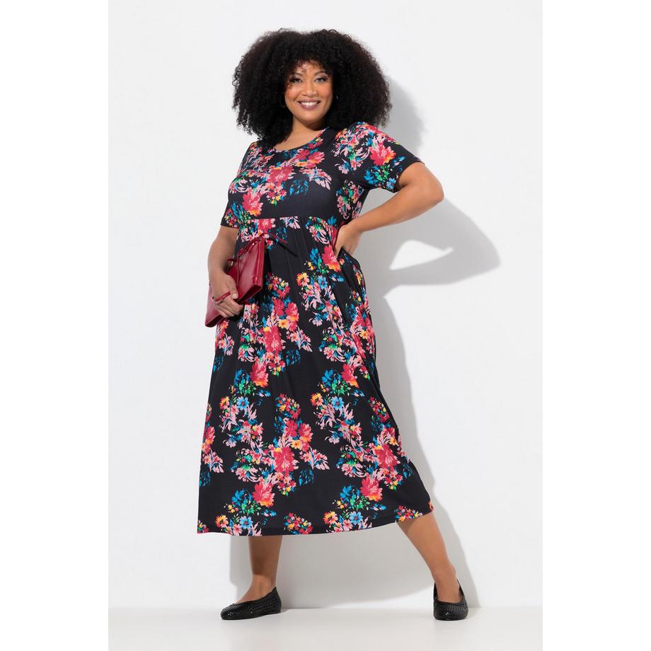 Ulla Popken Maxi Abito Svasato Girocollo Mezza Manica con Tasche  