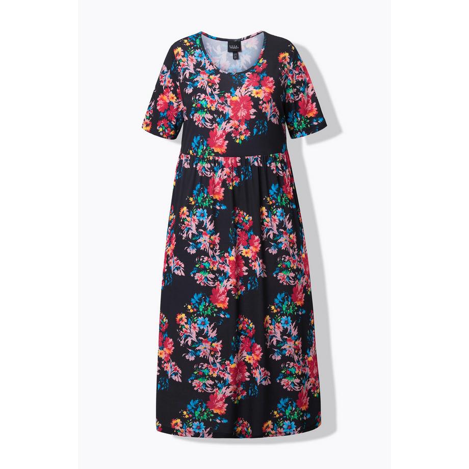 Ulla Popken Maxi Abito Svasato Girocollo Mezza Manica con Tasche  