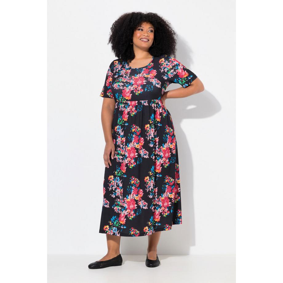 Ulla Popken Maxi Abito Svasato Girocollo Mezza Manica con Tasche  