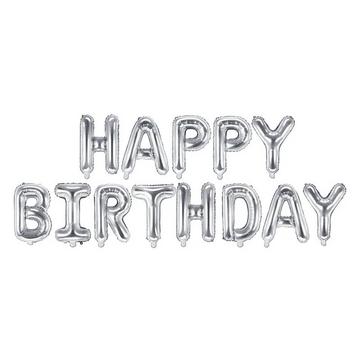 Palloncino foil decorazione compleanno Happy Birthday argento 340 cm x 35 cm