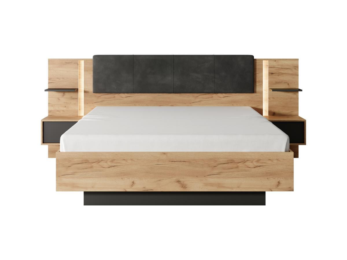 Vente-unique Letto con LED + Comodini 160 x 200 cm Naturale e Antracite - ELYNIA  