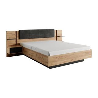 Vente-unique Letto con LED + Comodini 160 x 200 cm Naturale e Antracite - ELYNIA  