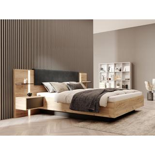 Vente-unique Letto con LED + Comodini 160 x 200 cm Naturale e Antracite - ELYNIA  