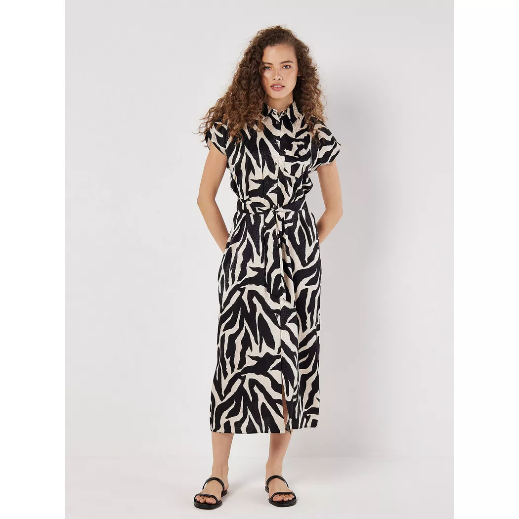 Textured Satin Zebra Print Midi Dress