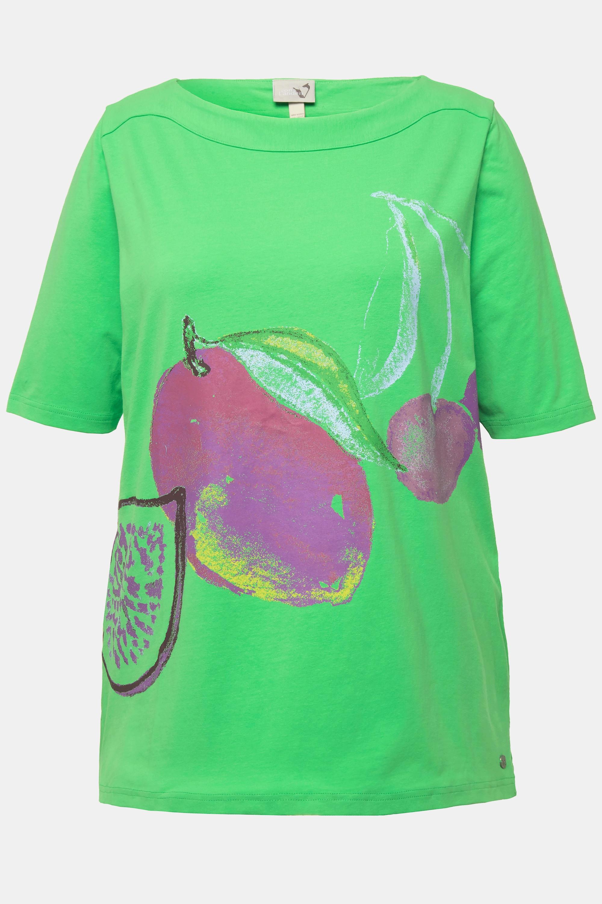 Ulla Popken  T-shirt con frutta, scollo a barca e mezze maniche 