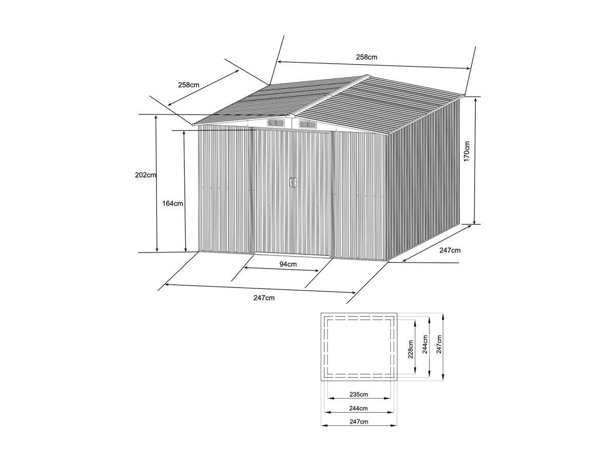 Vente-unique Abri de jardin métal en acier galvanisé gris 6,6 m² - MANSO  