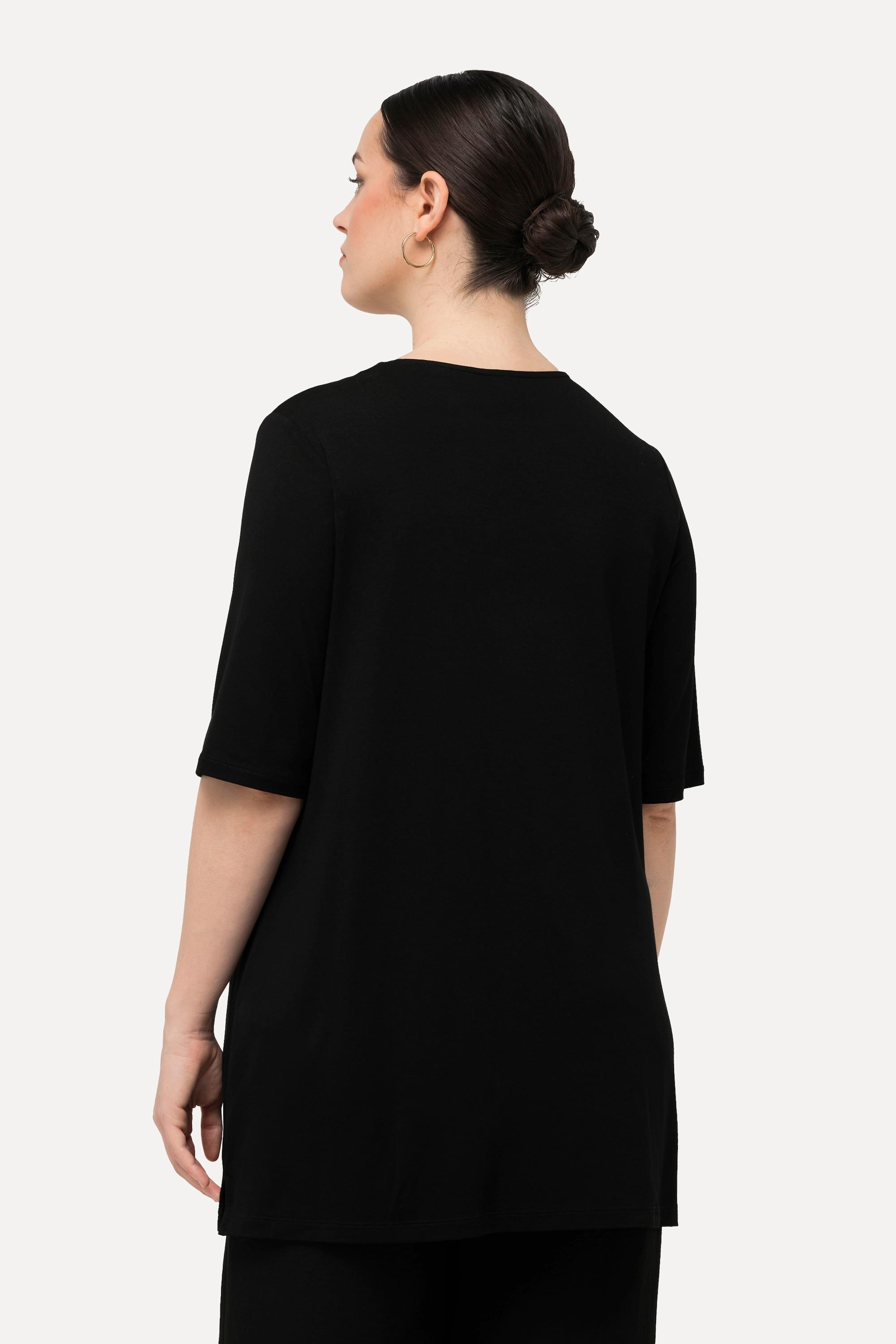 Ulla Popken Shirt-Tunika Stickerei Tunika-Ausschnitt Halbarm  