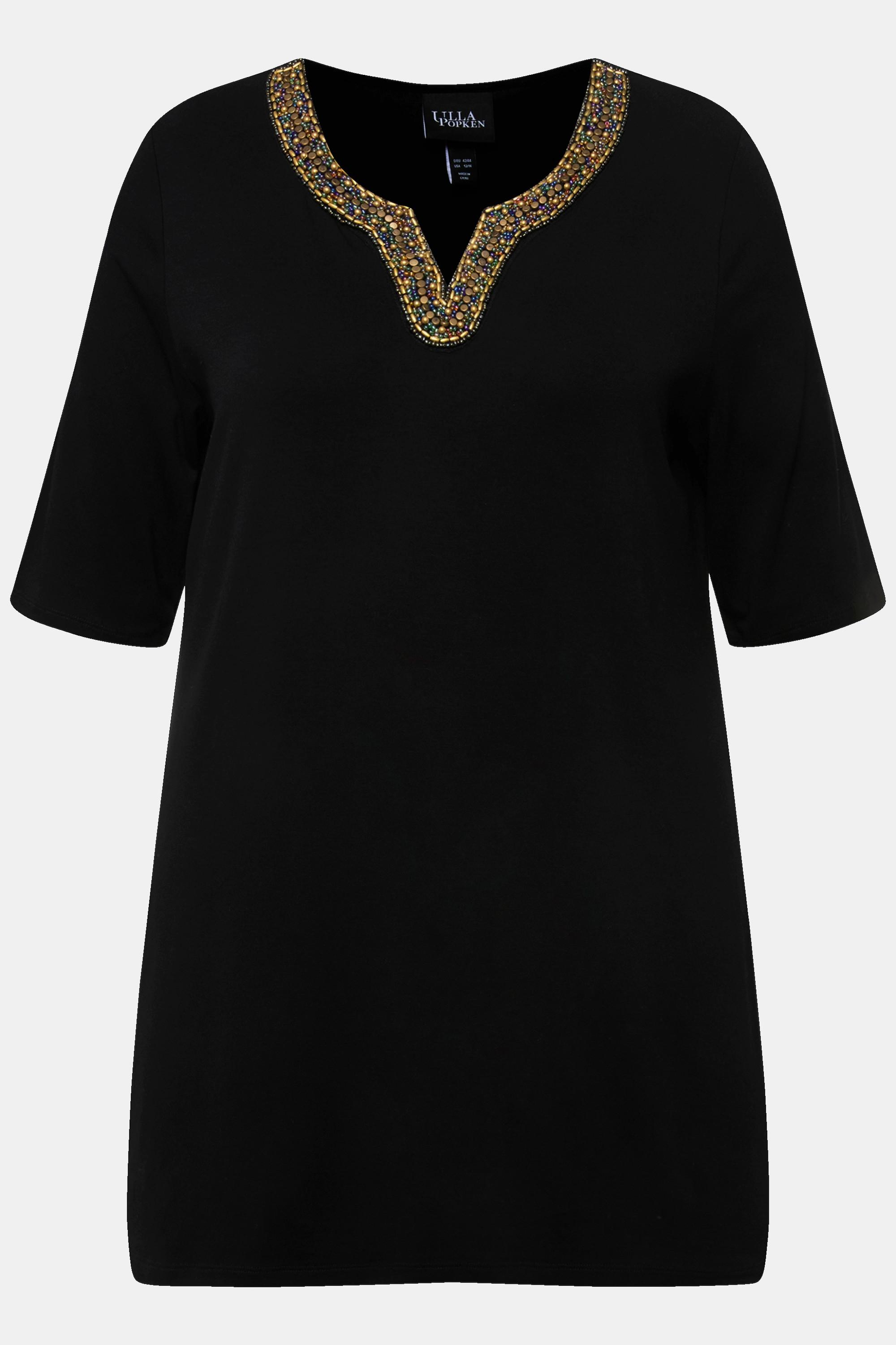 Ulla Popken Shirt-Tunika Stickerei Tunika-Ausschnitt Halbarm  