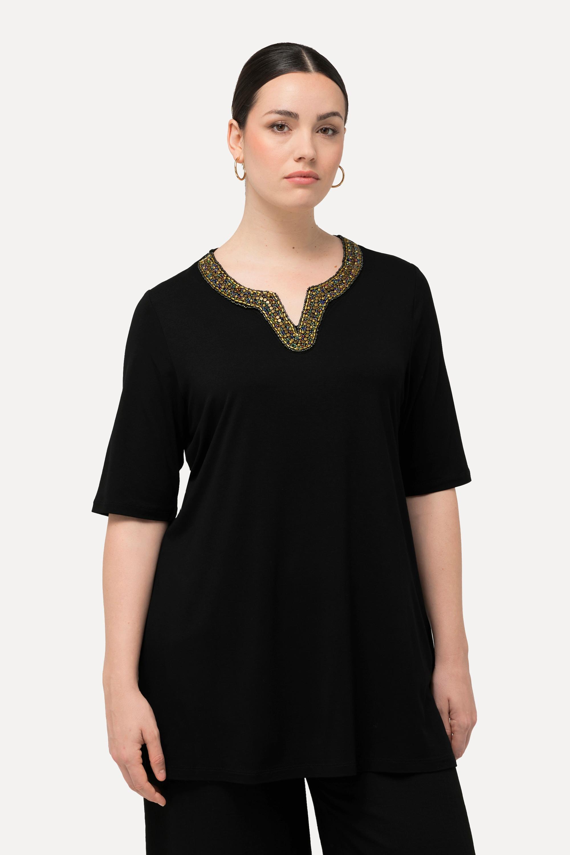 Ulla Popken Shirt-Tunika Stickerei Tunika-Ausschnitt Halbarm  