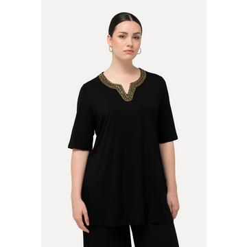 Shirt-Tunika, Stickerei, Tunika-Ausschnitt, Halbarm