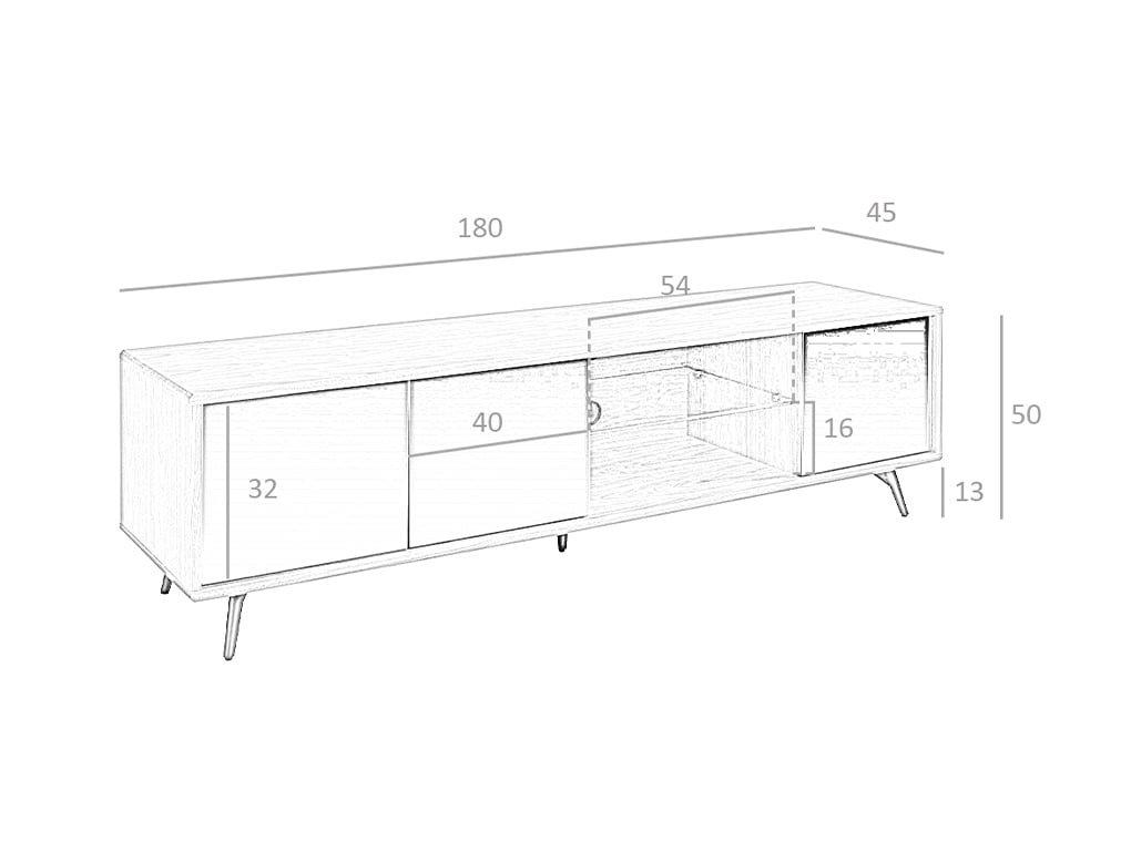 ANGEL CERDA Mobile TV in vetro nero effetto specchio, noce e acciaio nero  