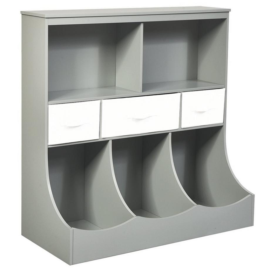 B2X  Étagère à jouets avec 5 compartiments et 3 tiroirs, étagère pour enfants, organiseur de jouets 93 x 40 x 94 cm gris 