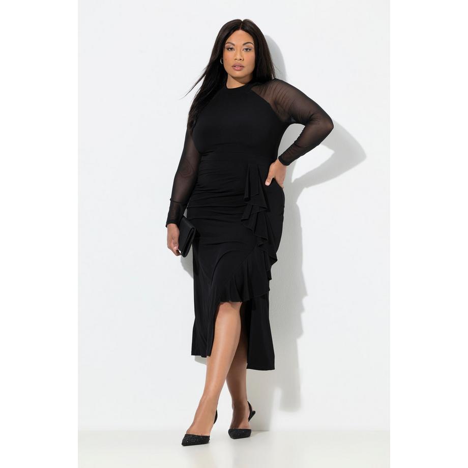 Ulla Popken Robe longueur maxi drapée Col montant Manches longues raglan  