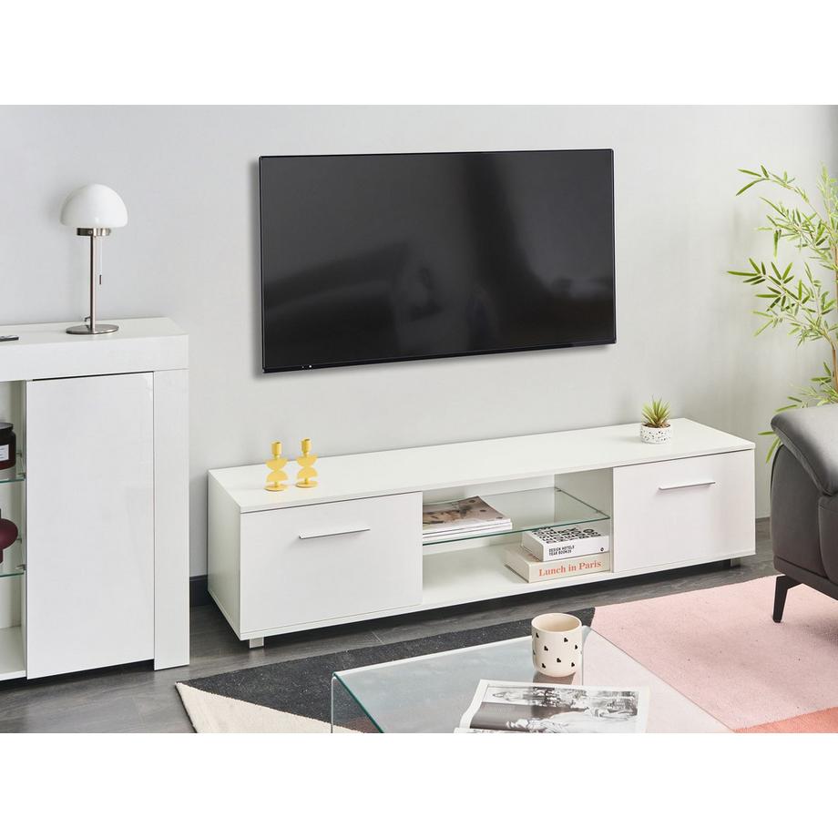 Beliani Meuble TV avec LED en MDF Minimaliste BANFF  