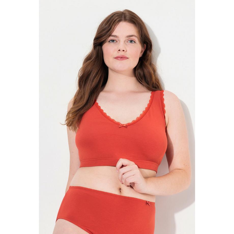 Ulla Popken Bustier Liseré Fantaisie Décolleté en V Coton Bio  