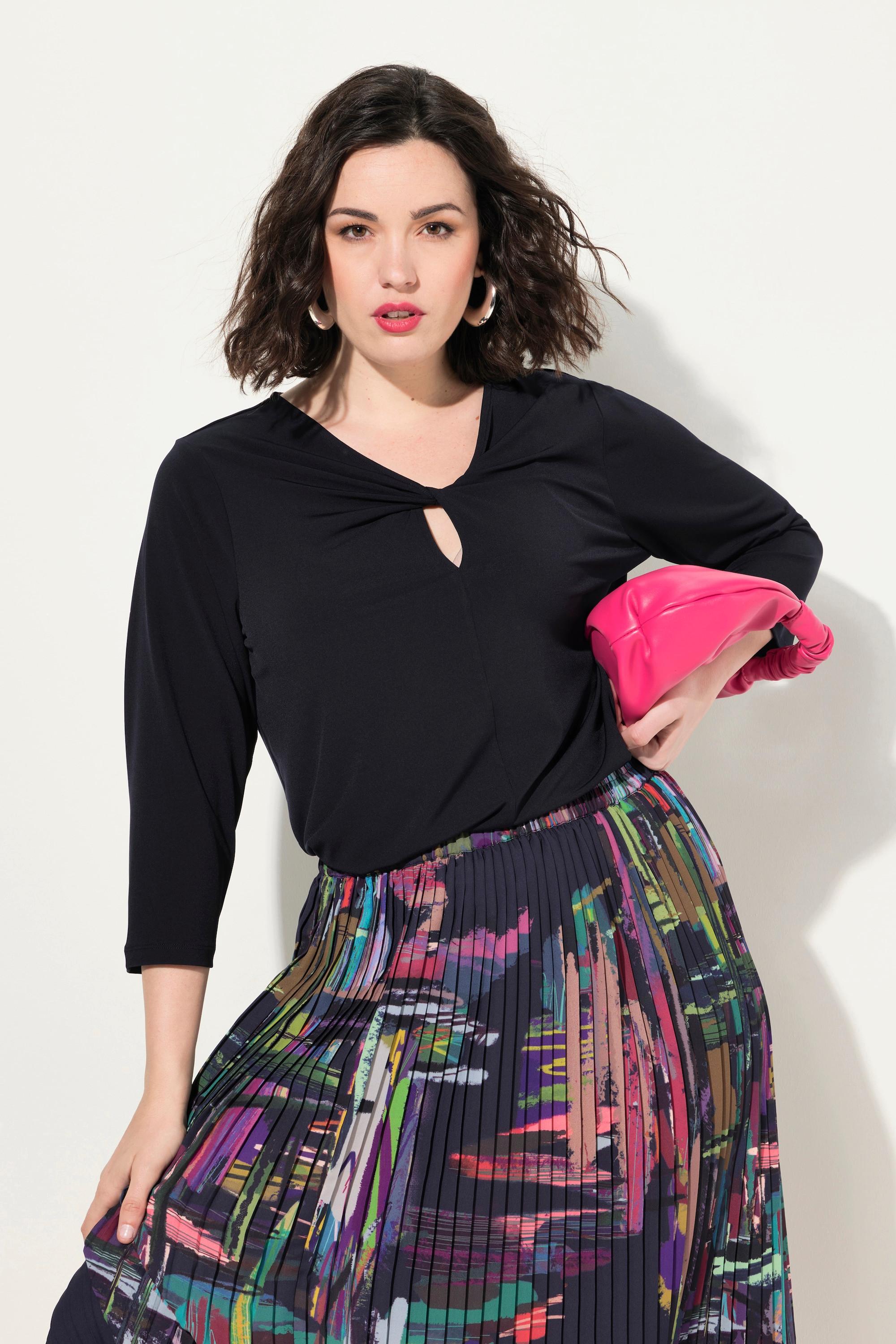 Ulla Popken Classic Décolleté Drapé Manches 3/4 T-shirt  