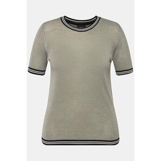 Ulla Popken  T-Shirt, Metallic-Effekt, Streifen, Rundhals, Halbarm 