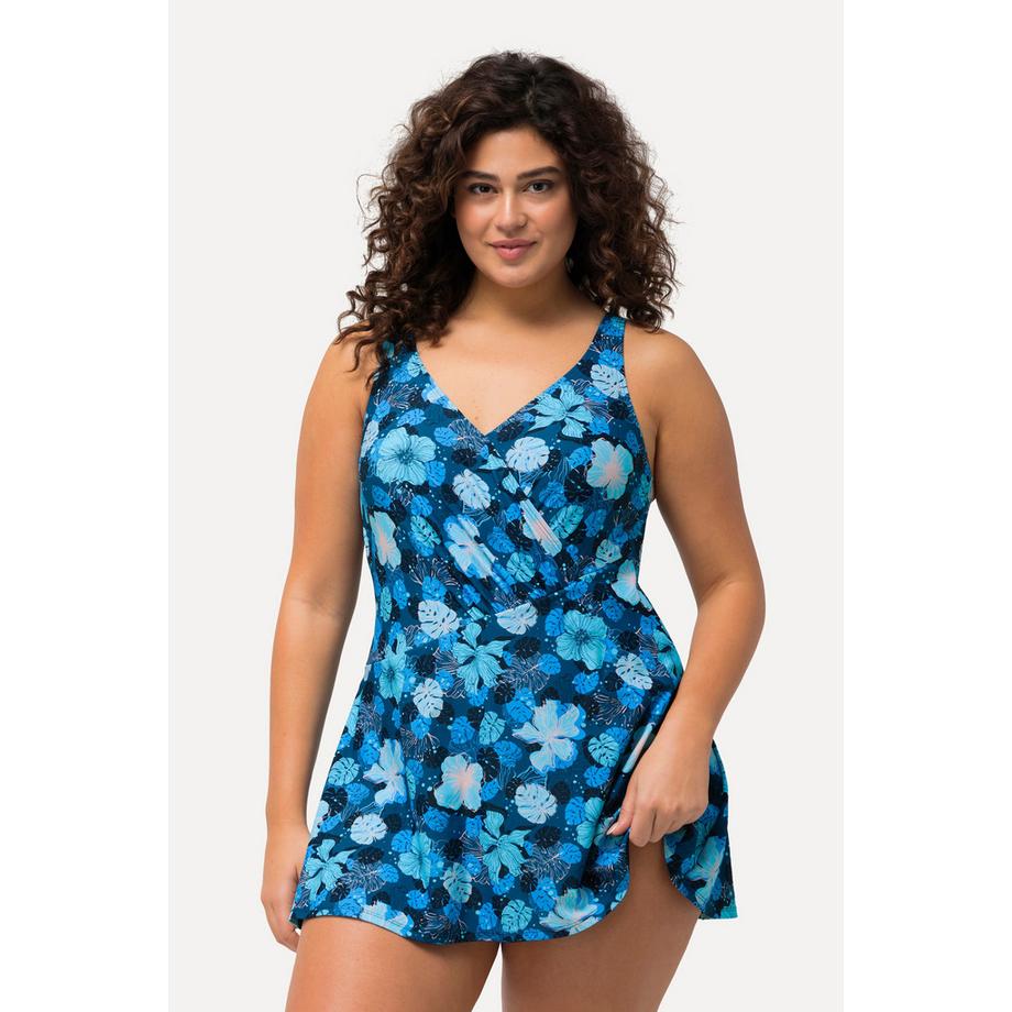 Ulla Popken Robe de bain fleurs bonnets souples style cache-cœur  