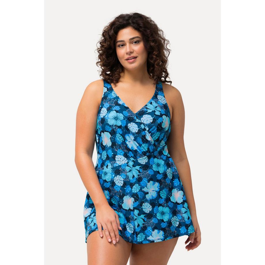 Ulla Popken Robe de bain fleurs bonnets souples style cache-cœur  