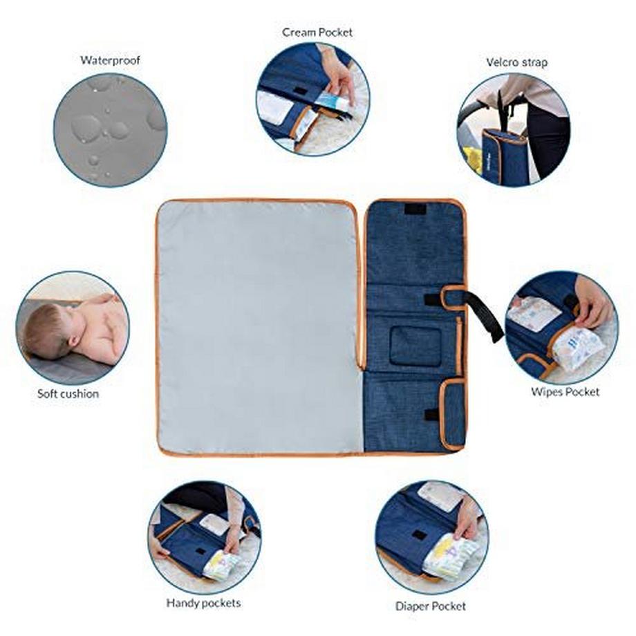Activity-board  Matelas à langer pour bébé en déplacement - avec poches de rangement pour couches, crème, lingettes humides 