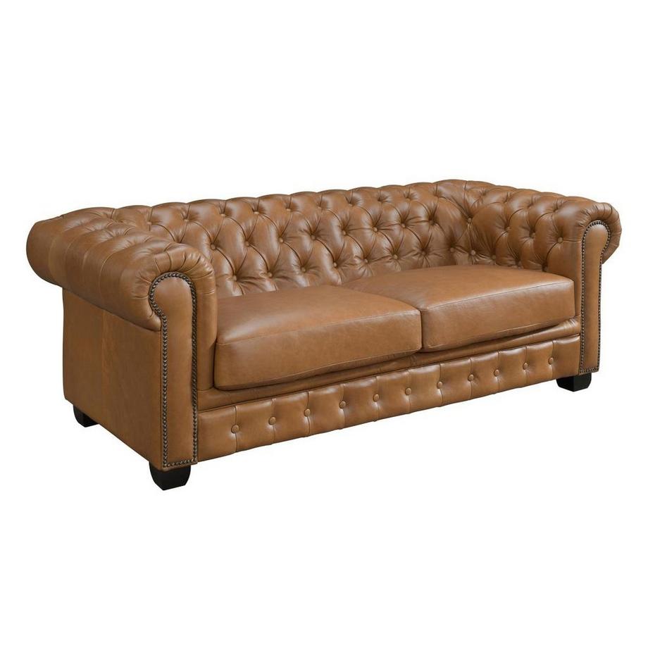 LINEA SOFA Canapés chesterfield 3 places et 2 places BRENTON 100% cuir de buffle premium - Caramel vintage  