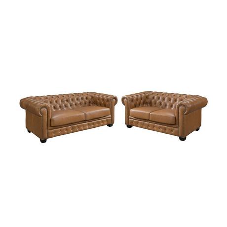 LINEA SOFA Divano chesterfield 3+2 posti 100% Pelle di bufalo Caramello Vintage - BRENTON  