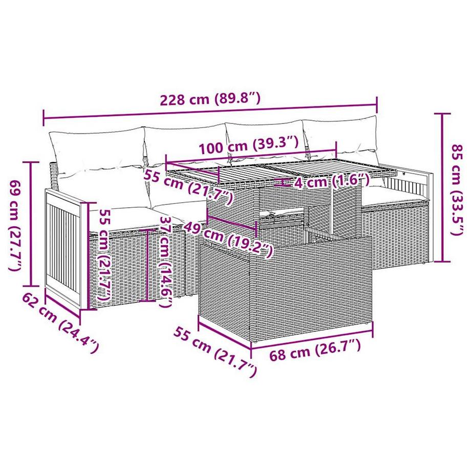VidaXL Ensemble de canapés de jardin rotin synthétique  