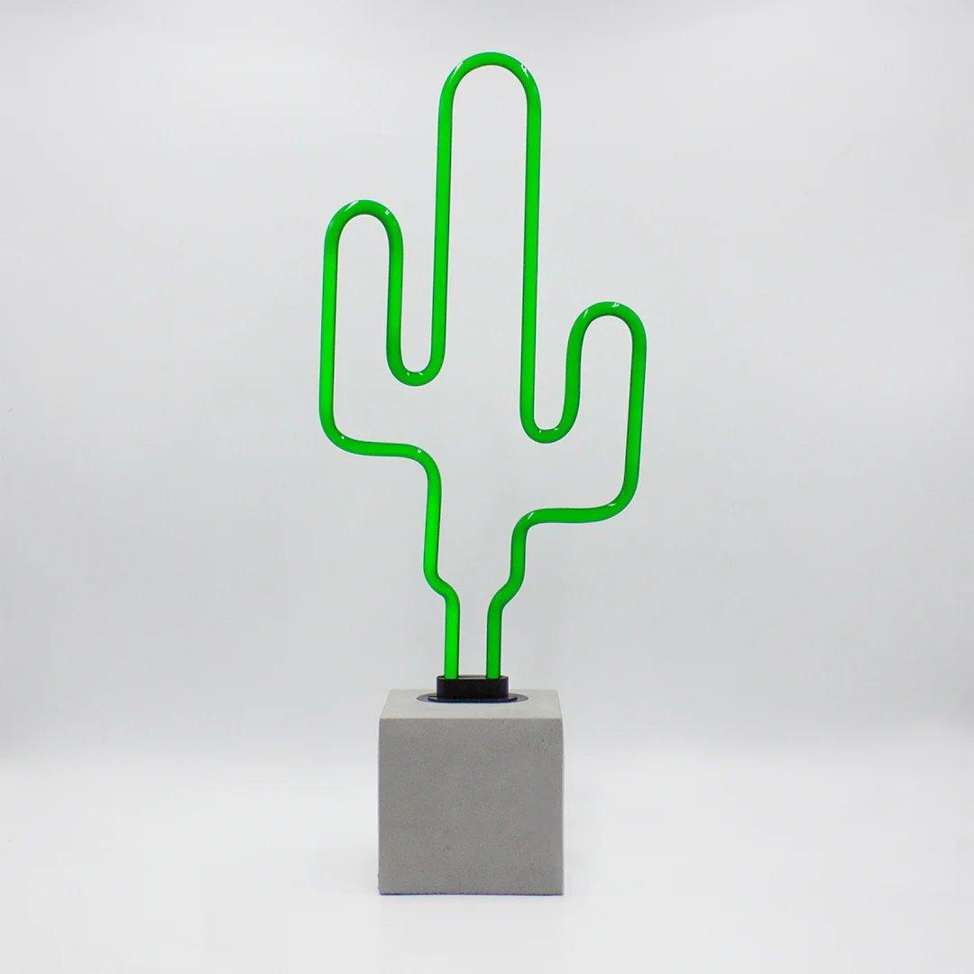 Locomocean Lampe de table en verre néon avec socle en béton - Cactus  