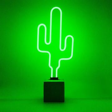 Lampe de table en verre néon avec socle en béton - Cactus