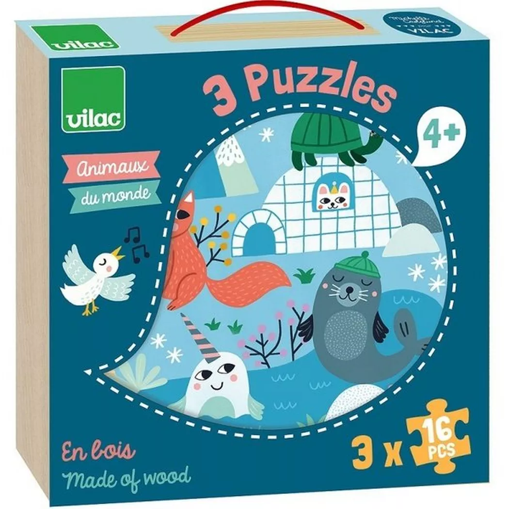 VILAC puzzels dieren van de wereld 4 jr+ / 3 x 16 stks