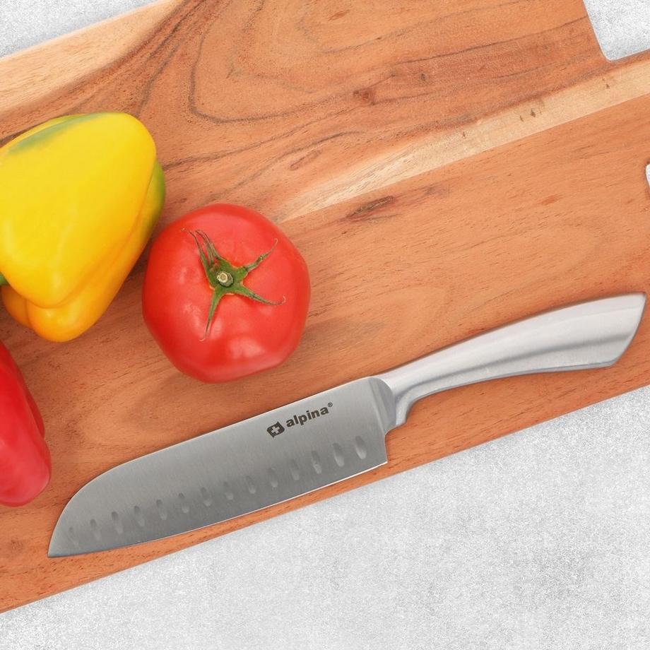 ALPINA Couteau de chef Santoku en acier inoxydable avec lames dentelées  