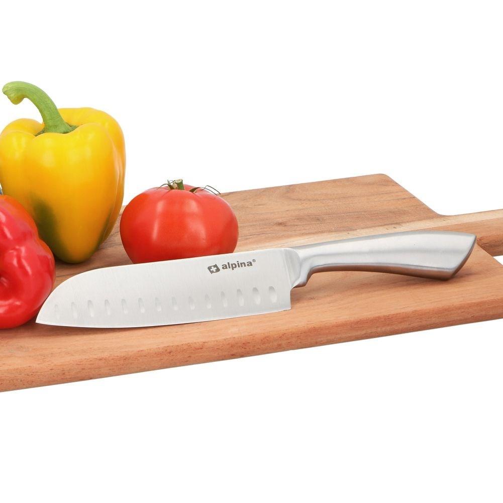 ALPINA Couteau de chef Santoku en acier inoxydable avec lames dentelées  