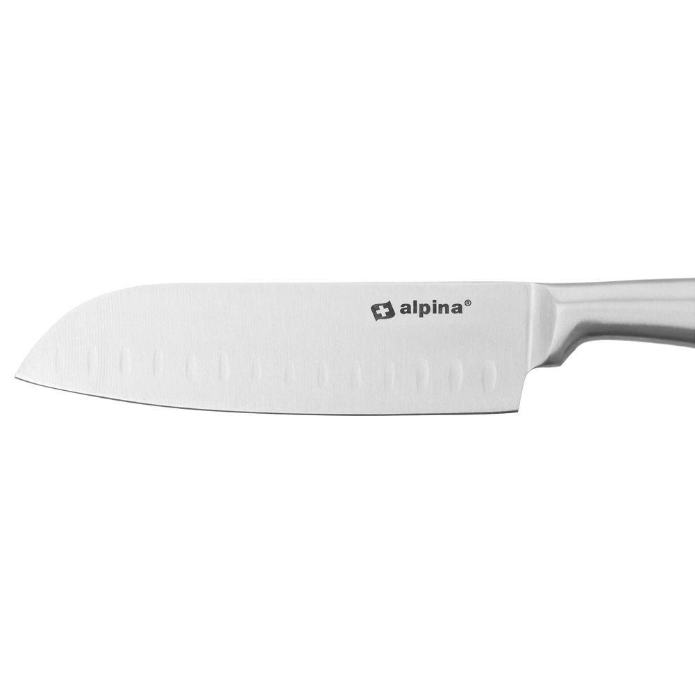 ALPINA Couteau de chef Santoku en acier inoxydable avec lames dentelées  