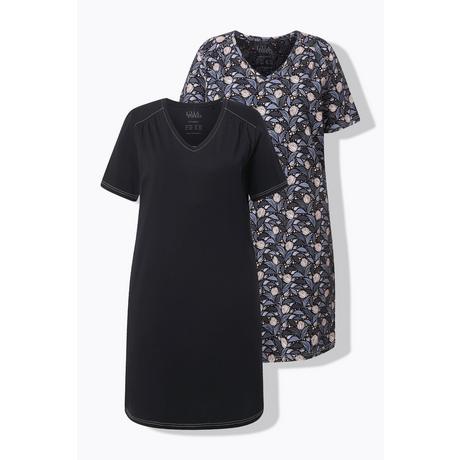 Ulla Popken Nachthemden 2er-Pack Blätter Uni V-Ausschnitt Halbarm  