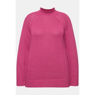 Ulla Popken  Pullover in cotone biologico con cuciture decorative, collo alto e maniche lunghe 