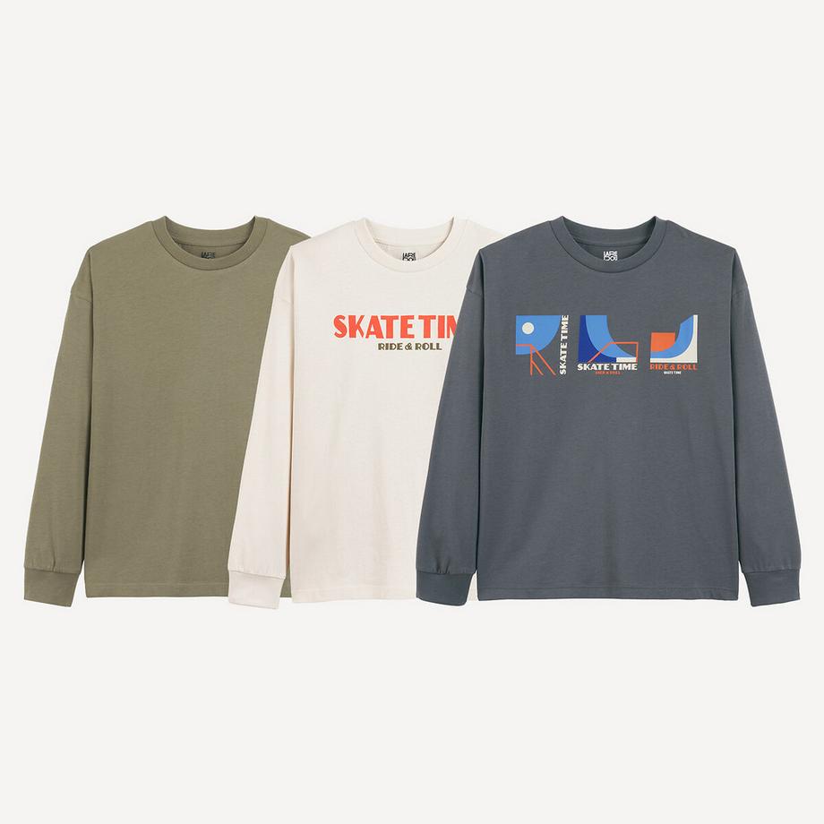 3er-Set Shirts mit Skateboard-Aufdruck