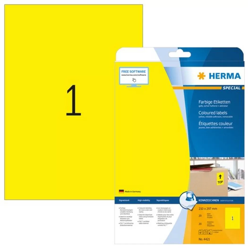HERMA – Etiketten Special A4 4421 gelb 20 Stück, One Size