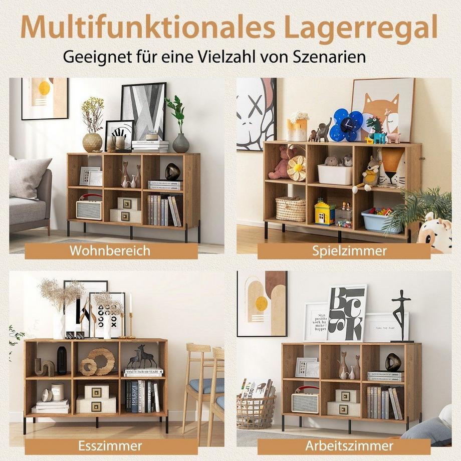 B2X Bücherregal mit 6 Fächern & Erhöhten Metallbeinen & Verstellbaren Regalen Ablageregal Natur  