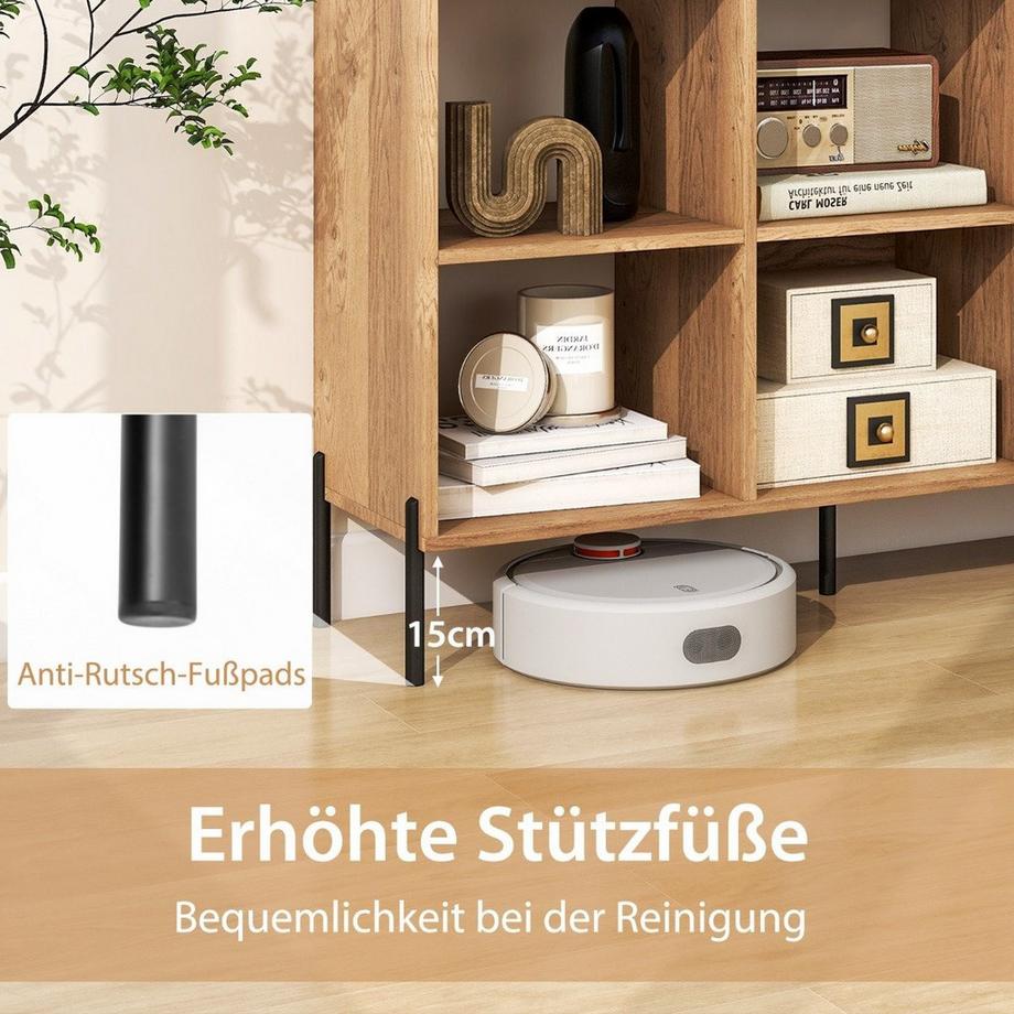 B2X Bücherregal mit 6 Fächern & Erhöhten Metallbeinen & Verstellbaren Regalen Ablageregal Natur  