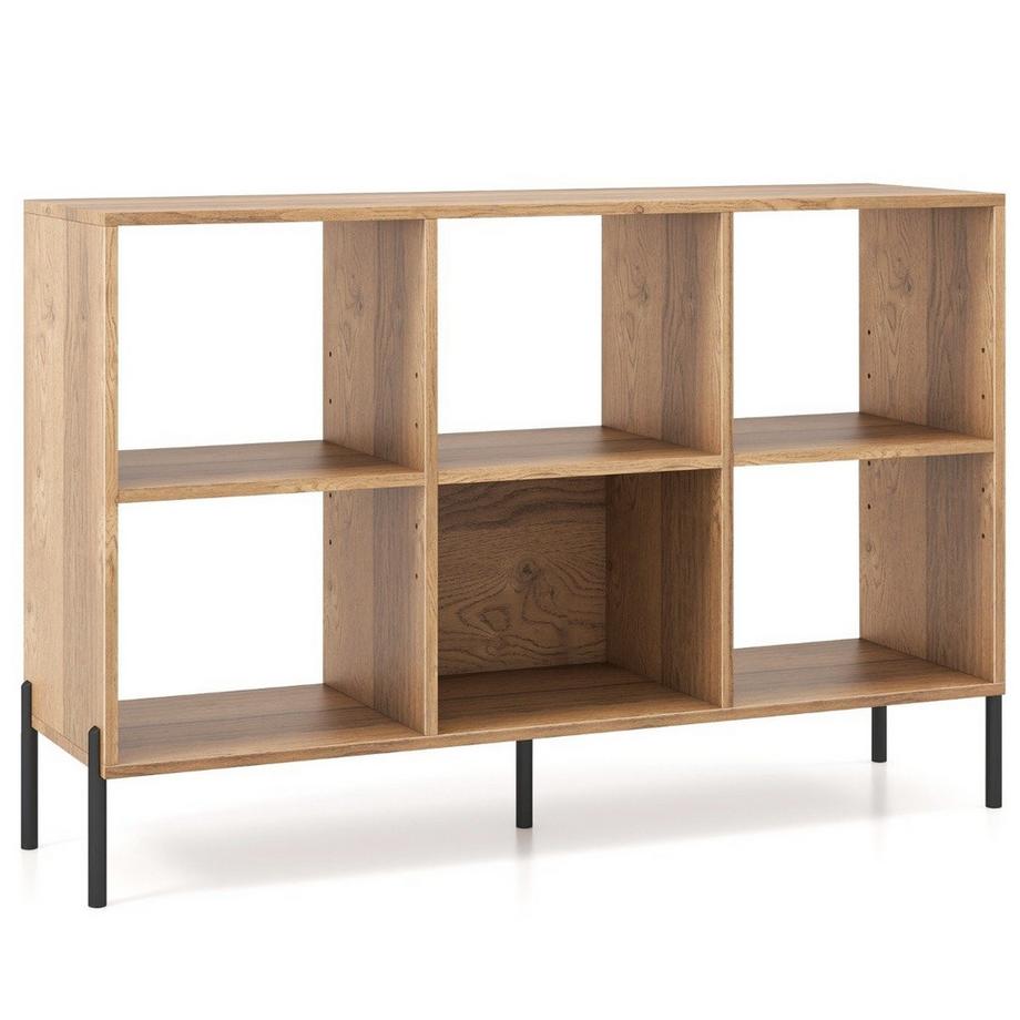 Bücherregal mit 6 Fächern & Erhöhten Metallbeinen & Verstellbaren Regalen Ablageregal Natur