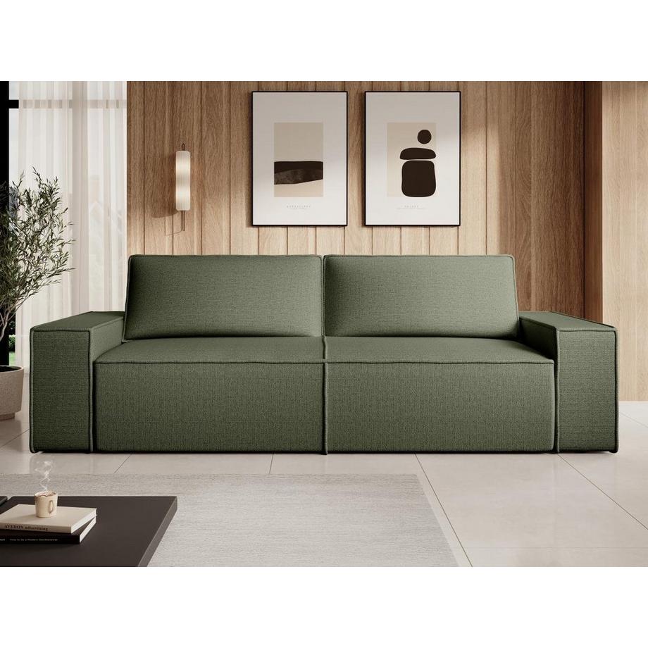 Vente-unique Canapé 4 places convertible en tissu texturé vert AMELIA  