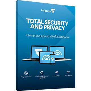 F-Secure  F-SECURE Total Security and Privacy Chinois traditionnel, Danois, Allemand, Néerlandais, Anglais, Finlandais, Français, Norvégien, Suédois Licence complète 1 année(s) 