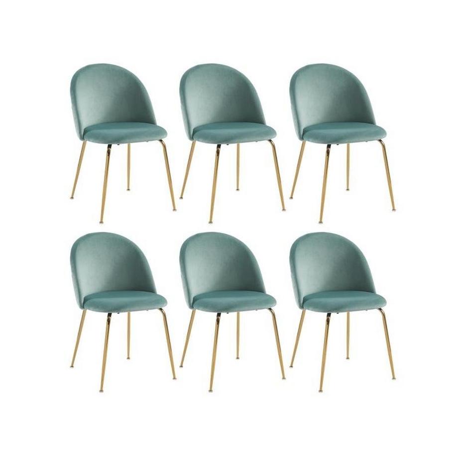 Vente-unique Lot de 6 chaises - Velours et métal doré - Vert sauge - MELBOURNE  