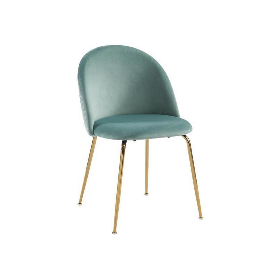 Vente-unique Lot de 6 chaises - Velours et métal doré - Vert sauge - MELBOURNE  
