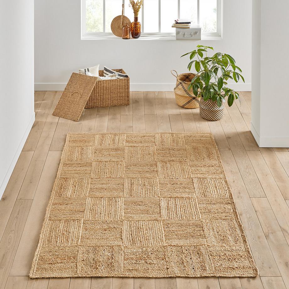Tapis tissage carreaux en jute