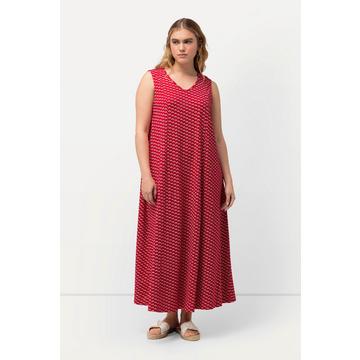 Robe maxi en jersey, sans manches. Silhouette en A évasée et décolleté en V.